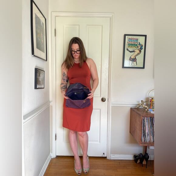 70s Vintage Purple Ultra Suede Purse w Chain Strap - Picture 5 of 13